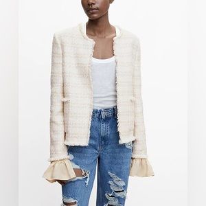 NWT M Mango Tweed Jacket With Ruffle Cuffs.